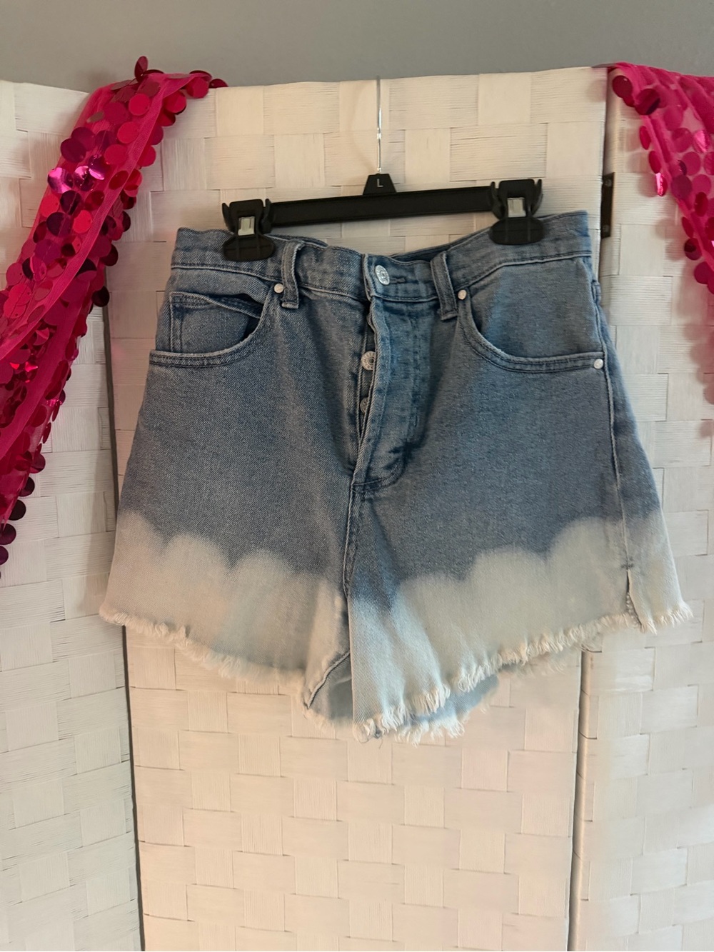 Celebrity Pink Ombre Dip-Dye Denim Shorts - Light Blue & Ivory
